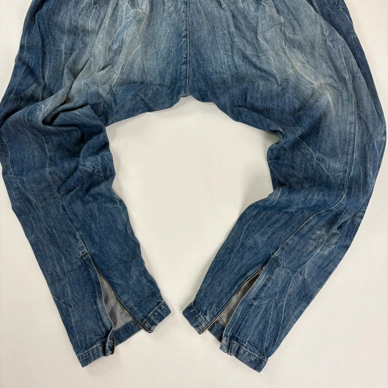 pleated low rise barrel archival puff jeans