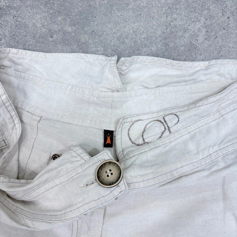 Cop Copine cream linen archival style belted capri pants