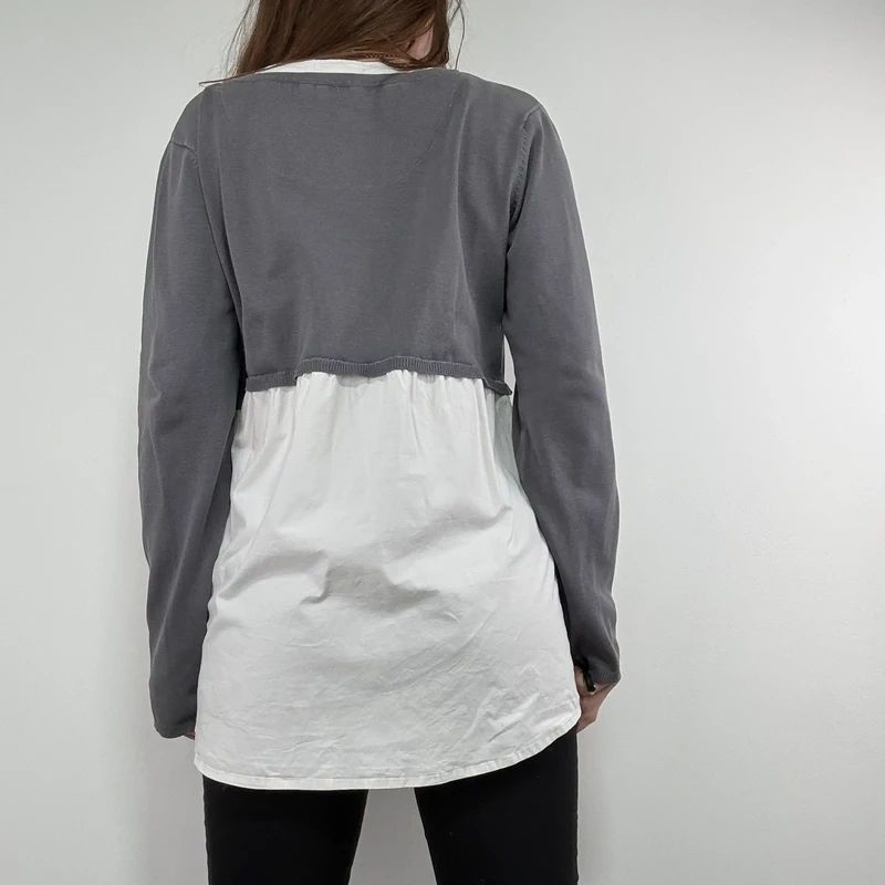 flared white shirt layered long sleeve top
