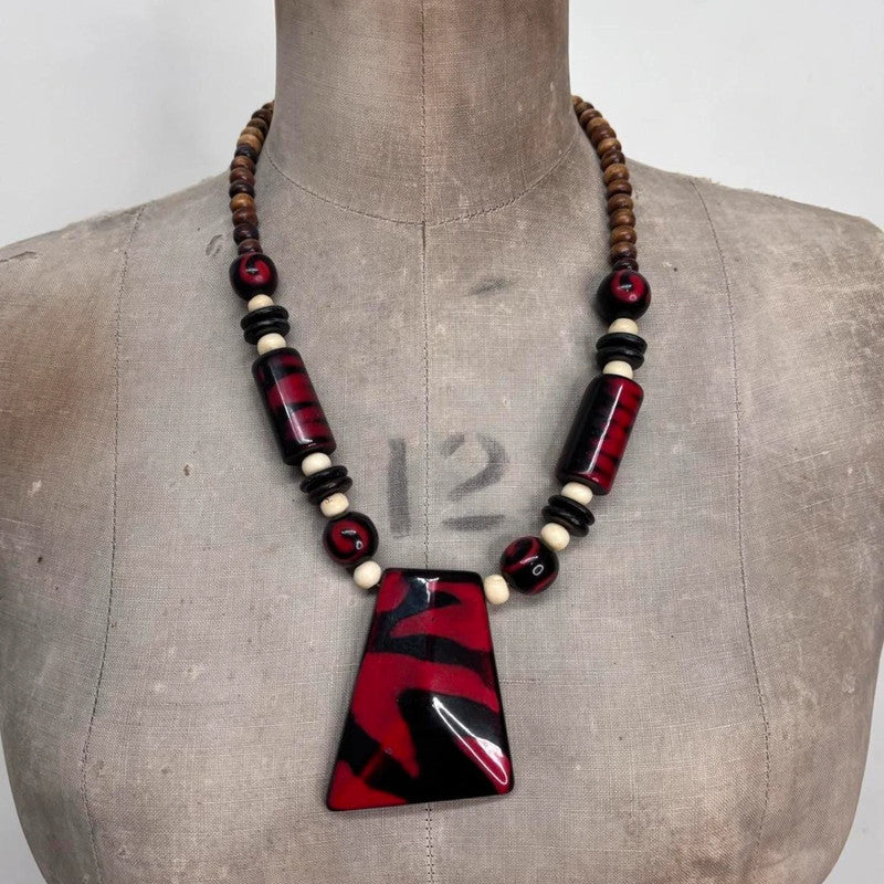 red beaded chunky necklace