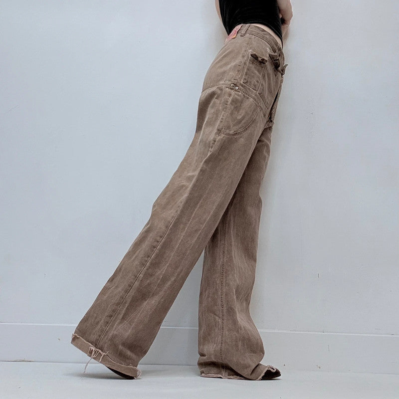 drop waist brown denim utility belted jeans