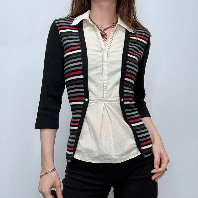 fitted striped flare shirt