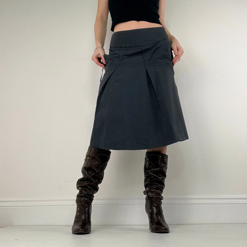 navy blue structured textured midi skirt