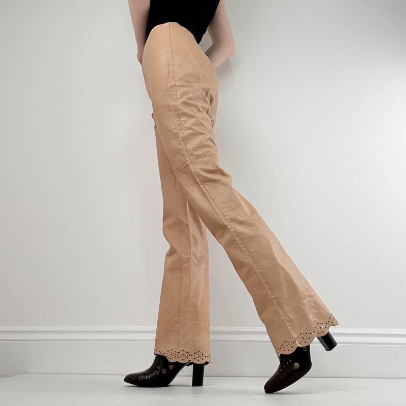 Joseph tan leather stright leg trousers