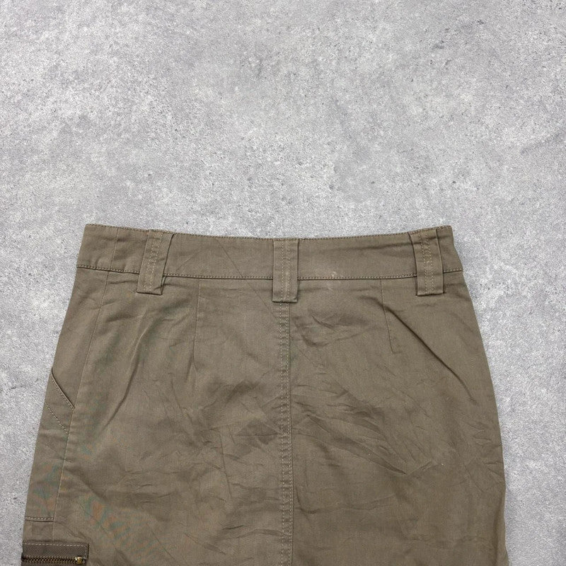 khaki cargo zipper midi skirt