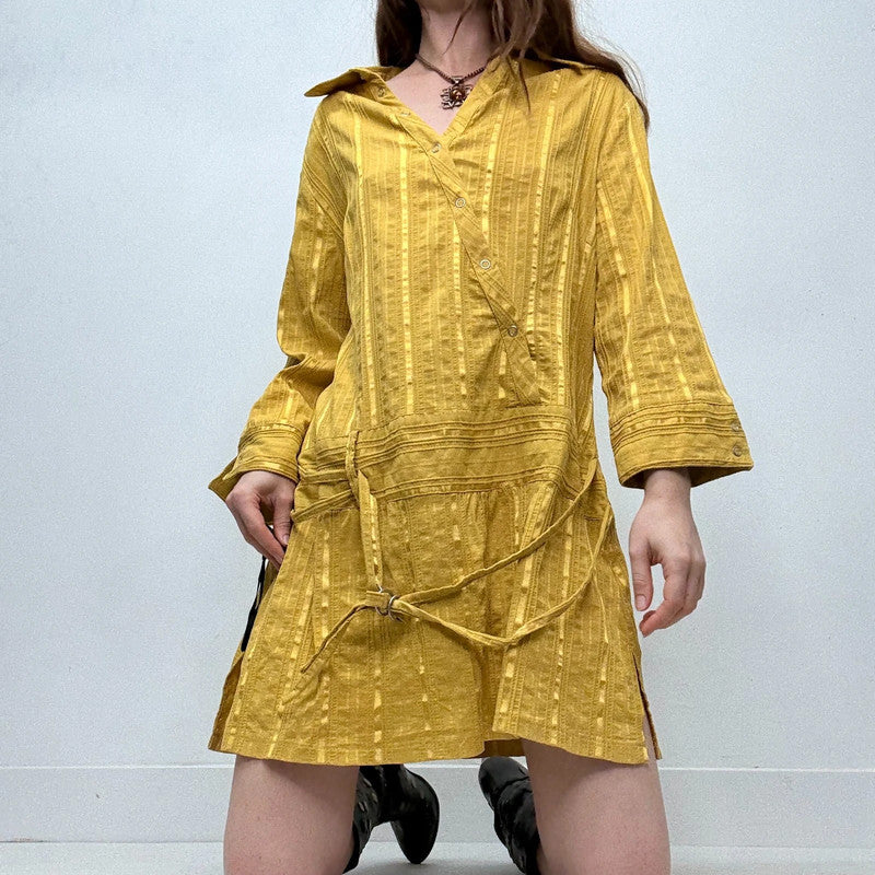 pinstripe chartreuse mini shirt dress