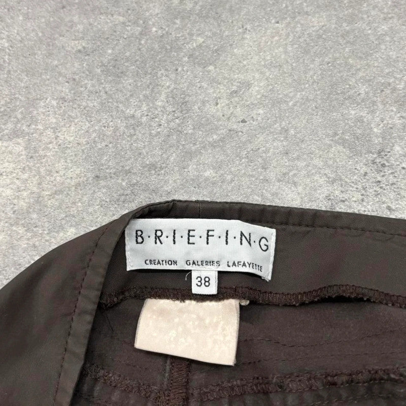 brown pinstripe flared cargo midi skirt