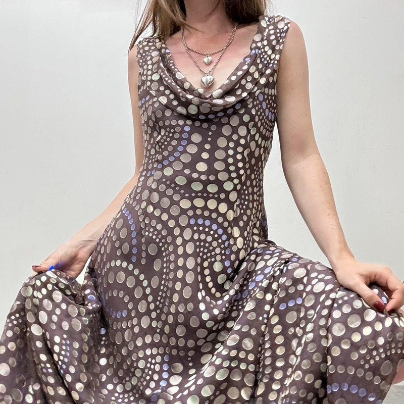 polkadot silk bias cut dress