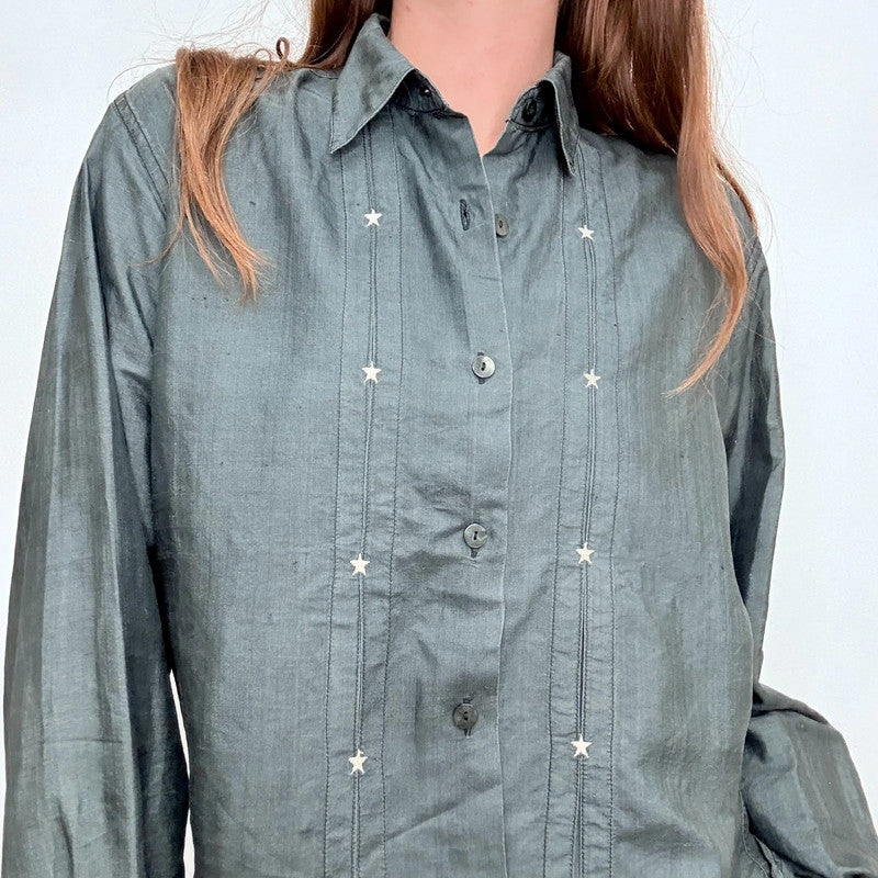 raw silk pleated front oversized shirt