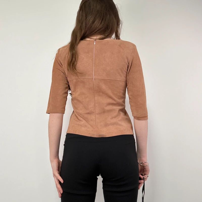 Boat neck Suede Fitted Top