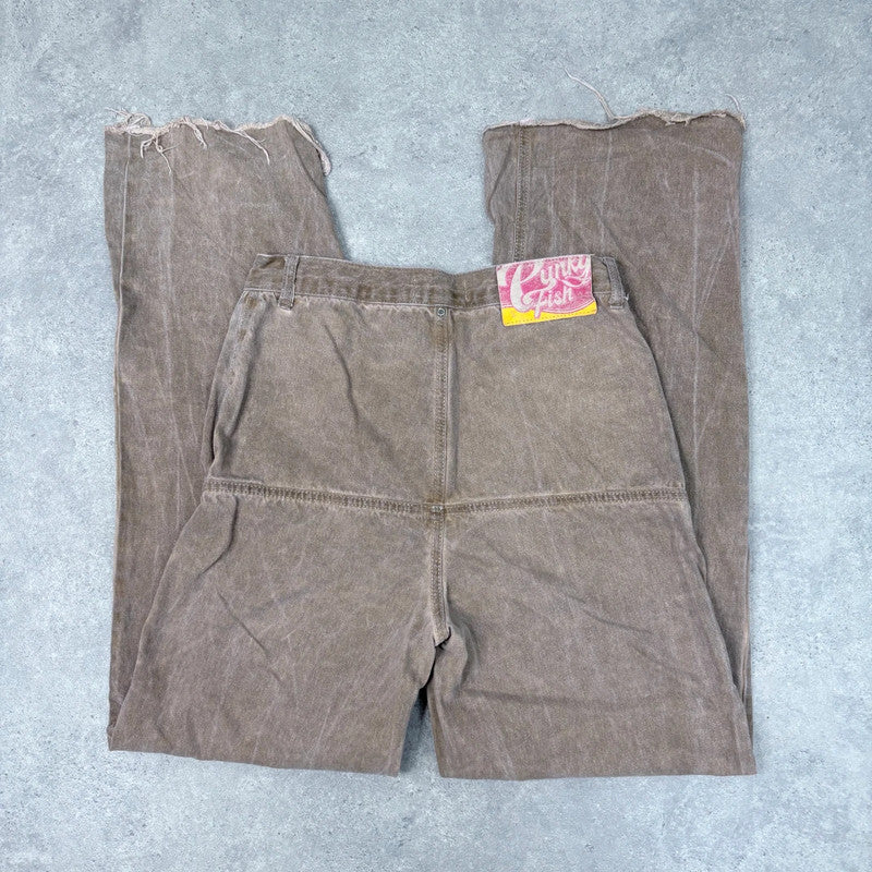 drop waist brown denim utility belted jeans