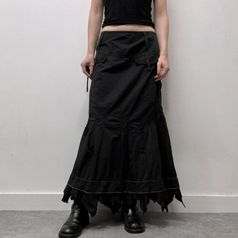 black grunge cargo maxi skirt