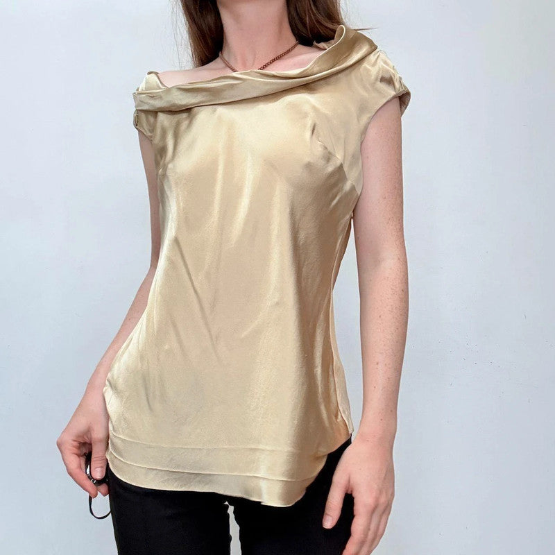 gold silk bias cut flutter vest top