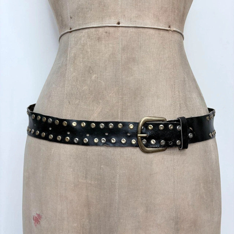 black leather studded western belt