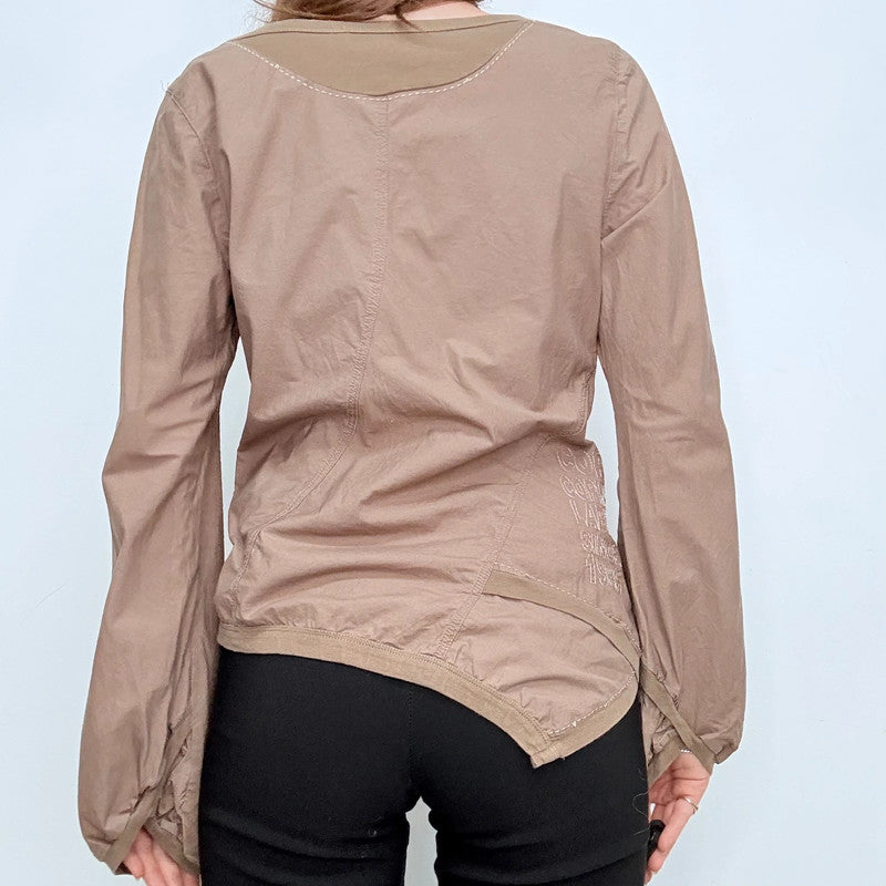 Cop Copine brown asymmetric puff sleeve utility jacket