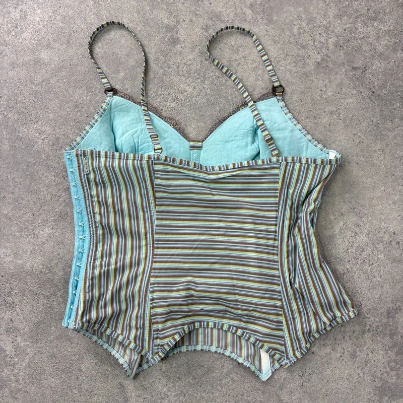 aqua blue fitted corset pinstripe fairy vest top