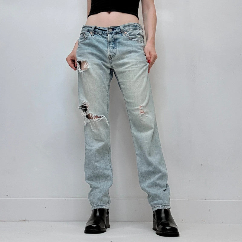 distressed light wash straight leg Levis