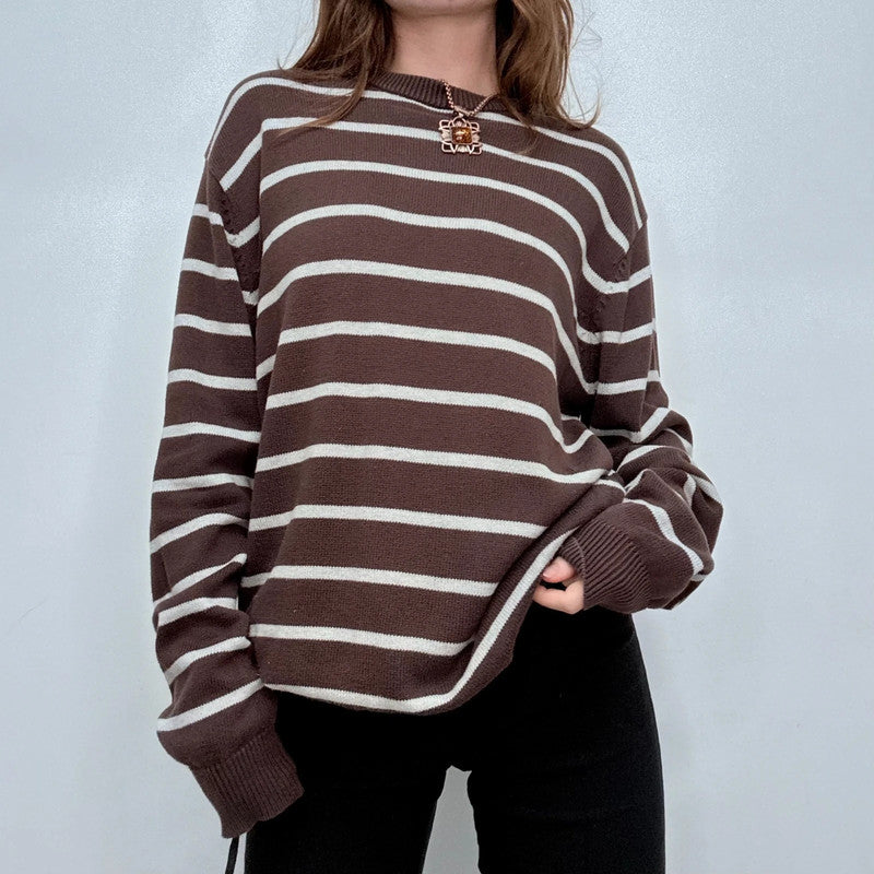 brown striped cotton knitted jumper