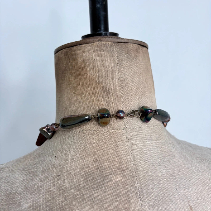 earthy tone beaded chain flower fairy necklace