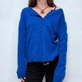 blue cashmere button up slash neck cardigan