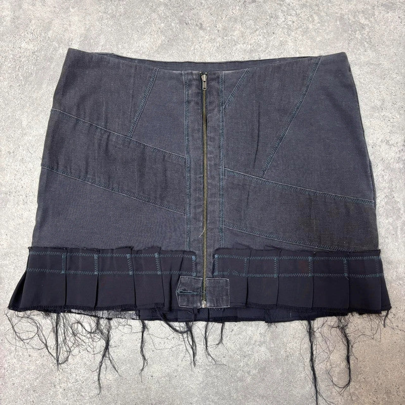 distressed grunge pleated denim mini skirt