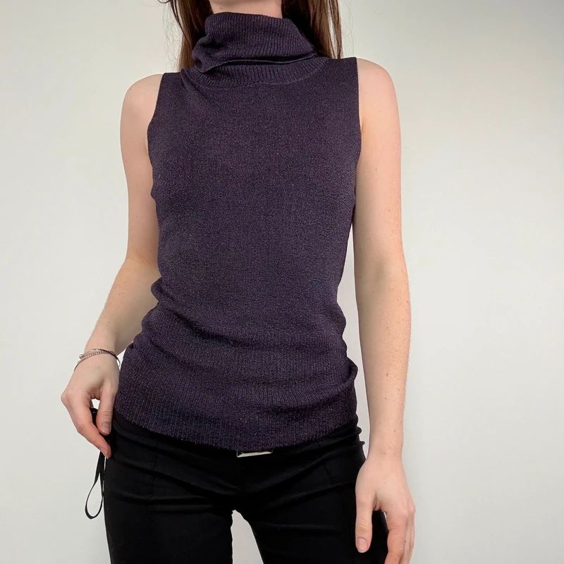sheer funnel neck slouchy sleeveless top