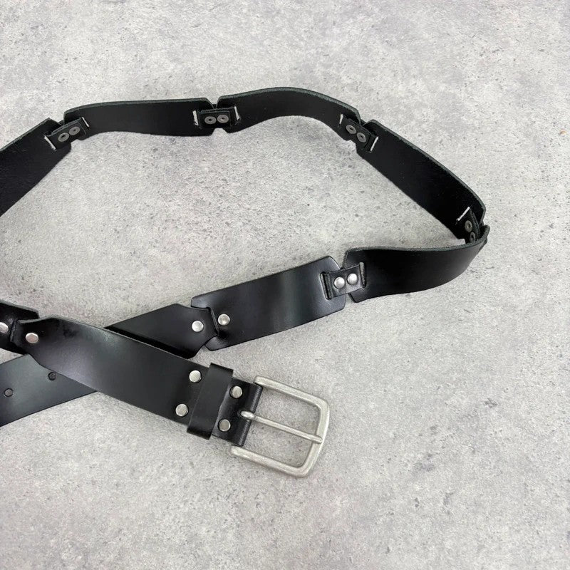 Black leather silver link belt