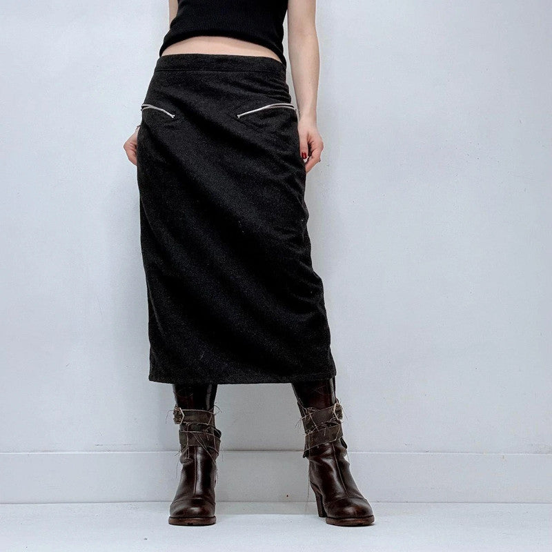 grey wool zip minimalist skirt