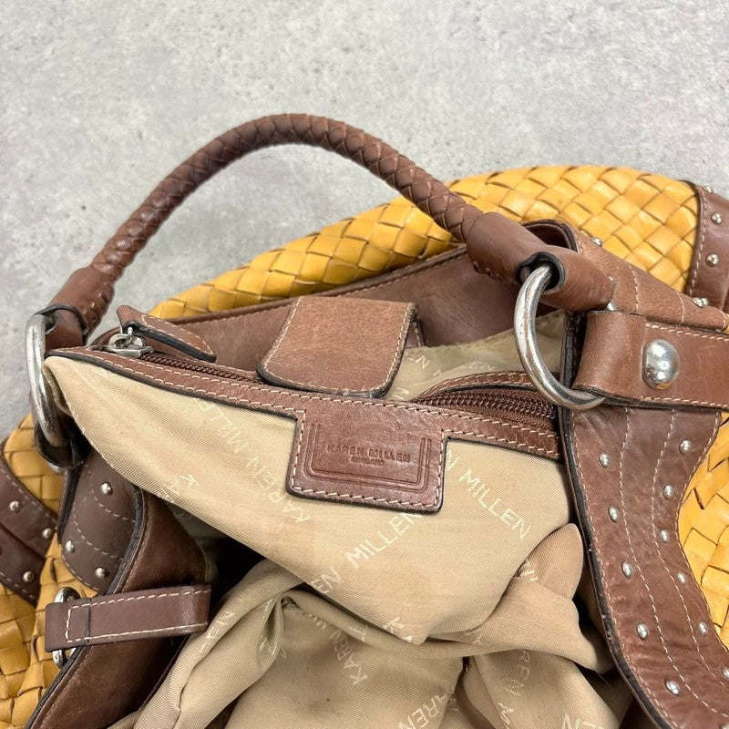 Woven leather brown Karen millen studded handbag