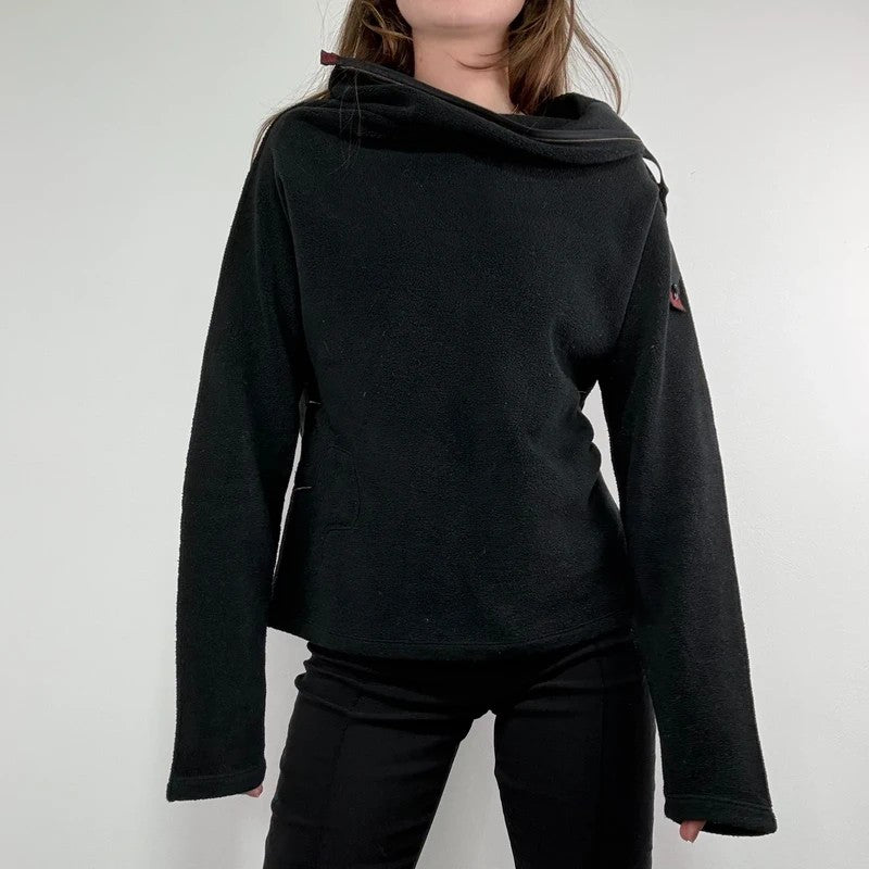 Fleece asymmetrical black zipper cop copine sweater top
