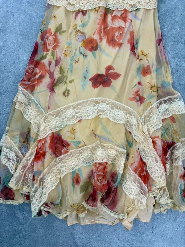 Butter yellow summer dress layered floral watercolour