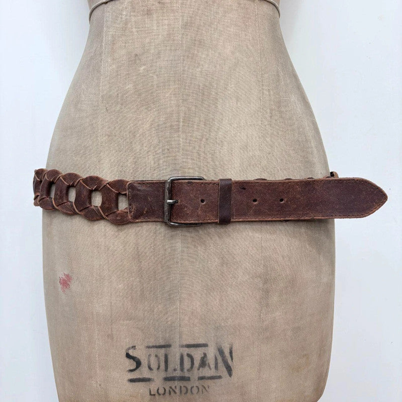 brown leather chain link belt