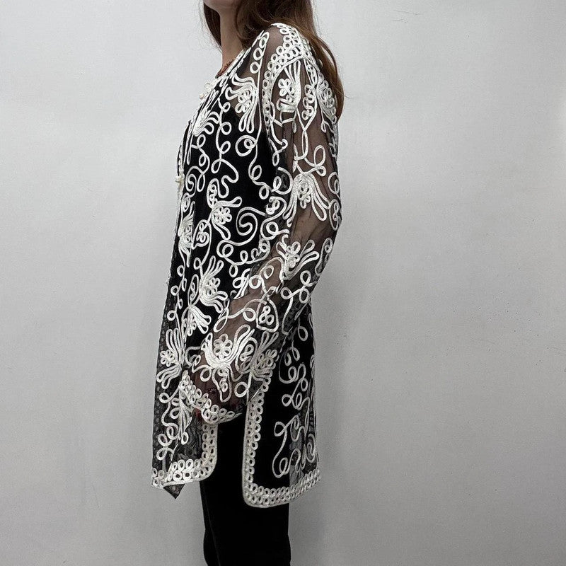 sheer lace embroidered shirt