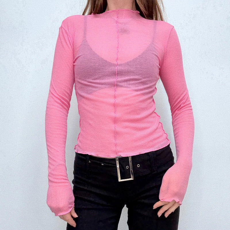 sheer pink ribbed t-shirt
