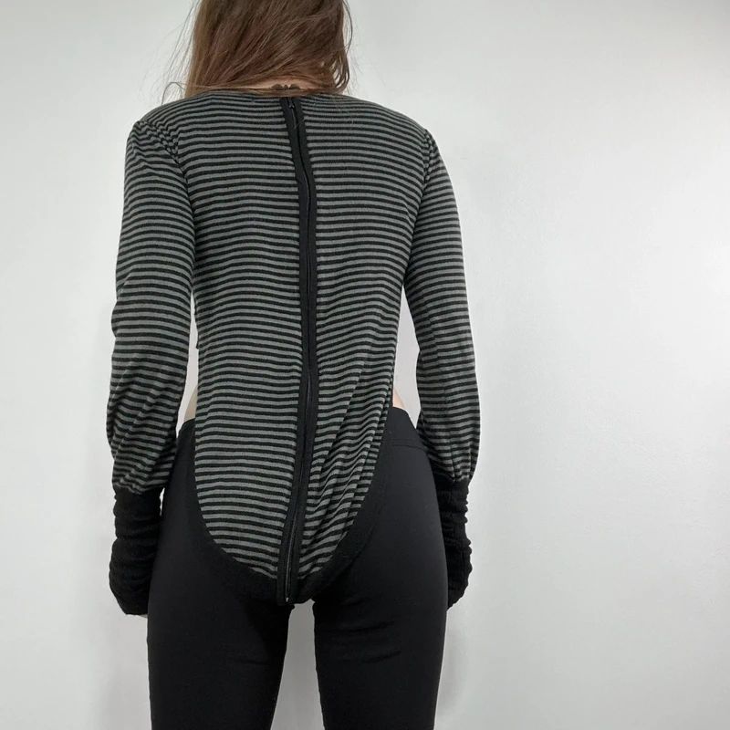 cropped pinstripe gathered engineered jumper