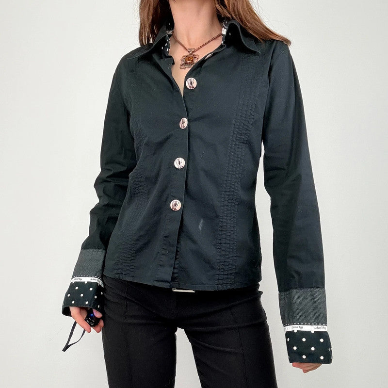 black polkadot flared shirt