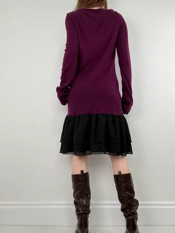 burgundy Maje layered long sleeve dress