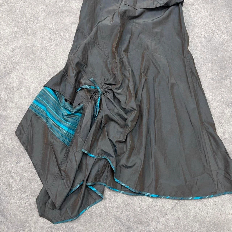 pinstripe nylon asymmetric maxi dress