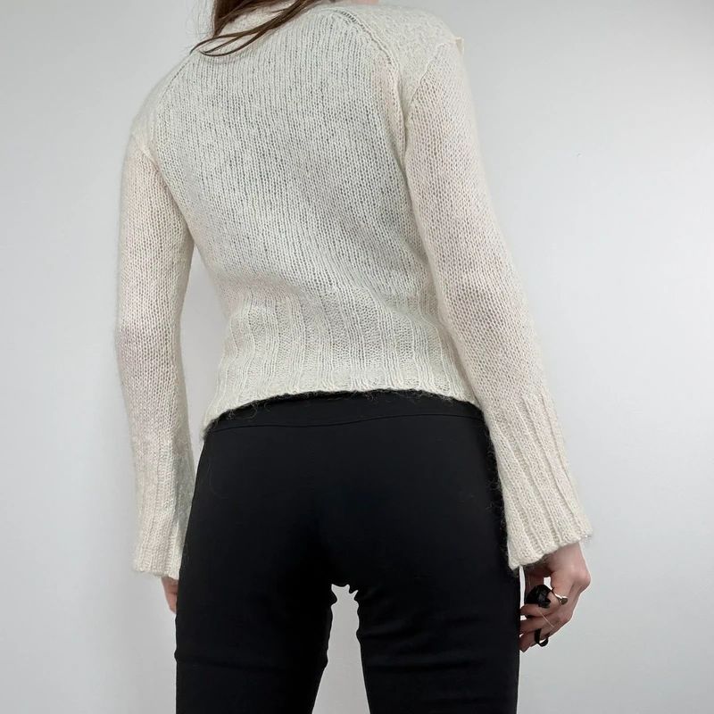 cream mohair knit slouch low neck jumper