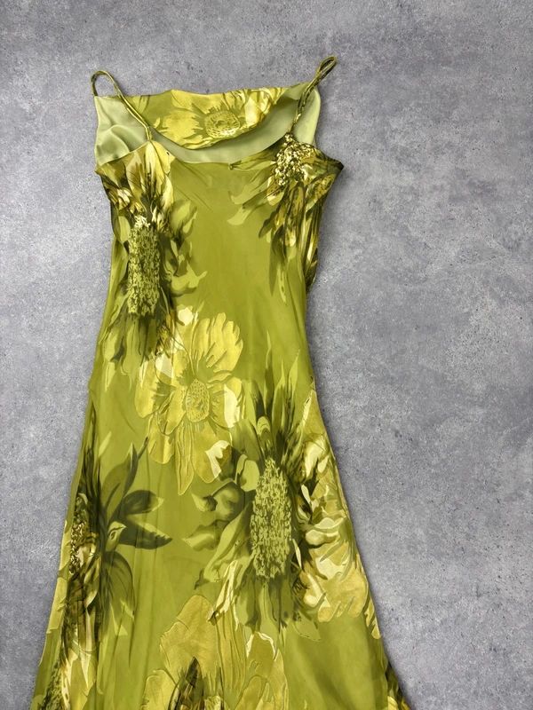 green floral watercolour silk bias cut maxi dress