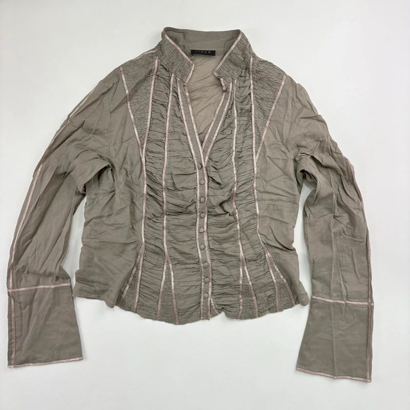 Khaki Gathered Lace Corset Shirt