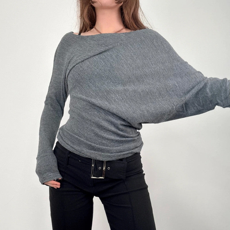 asymmetric grey batwing jumper
