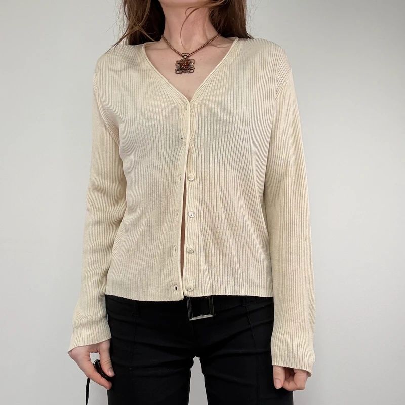 cream ribbed knit 100% silk slouchy cardigan