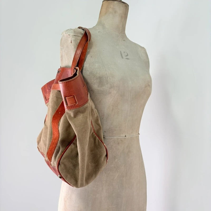 Slouchy oversized leather and canvas shoulder bag