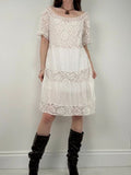 white lace layered wide neck boho dress