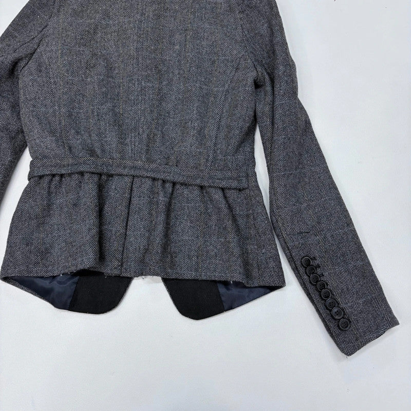 grey fitted flared high neck military jacket