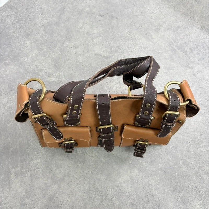 Tan leather Y2K buckle city handbag