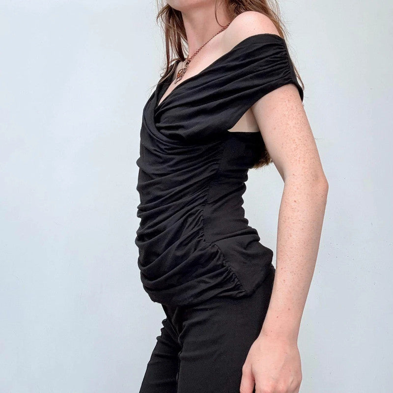 gathered black draped top