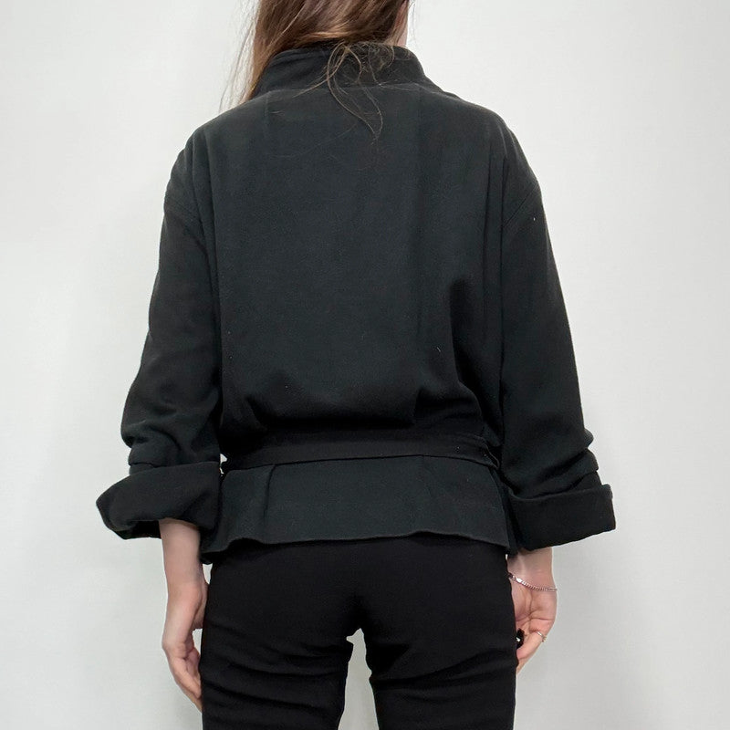 black flared cropped pea coat jacket