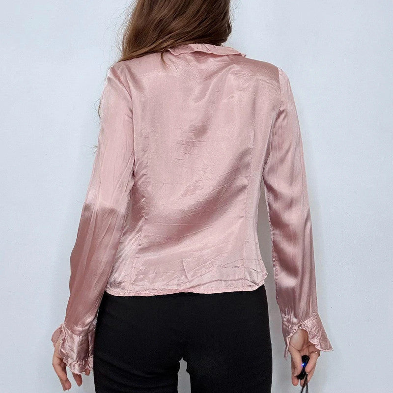 pink silky flutter flared shirt